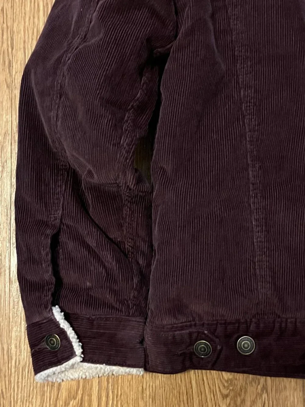 Marine Layer Boise Corduroy Sherpa Trucker Jacket Men's Medium Burgundy Brown